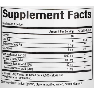 Масло дикого аляскинского лосося / Wild Alaskan Salmon Oil, Natural Factors, 1000 мг, 90 гелевых капсул