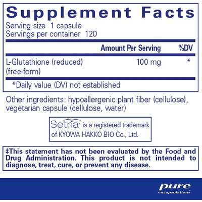 Сниженный глутатион / Reduced Glutathione, Pure Encapsulations, 100 мг, 120 капсул