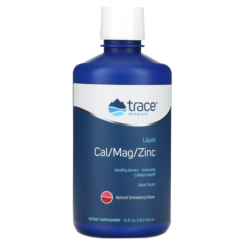 Жидкая добавка с кальцием, магнием и цинком со вкусом клубники / Liquid Cal/Mag/Zinc, Trace Minarals Research, 946 мл