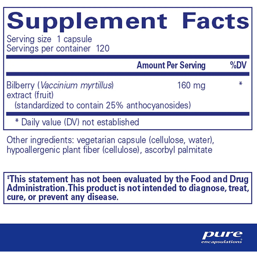 Экстракт черники / Bilberry, Pure Encapsulations, 160 мг, 120 капсул
