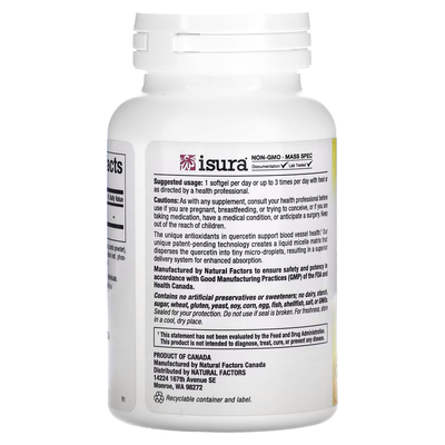 Кверцетин в мицеллярной форме / Quercetin LipoMicel Matrix, Natural Factors, 250 мг, 60 гелевых капсул
