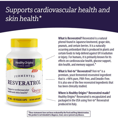 Ресвератрол с экстрактом красного вина / Resveratrol Trans-Resveratrol, Healthy Origins, 300 мг, 60 капсул
