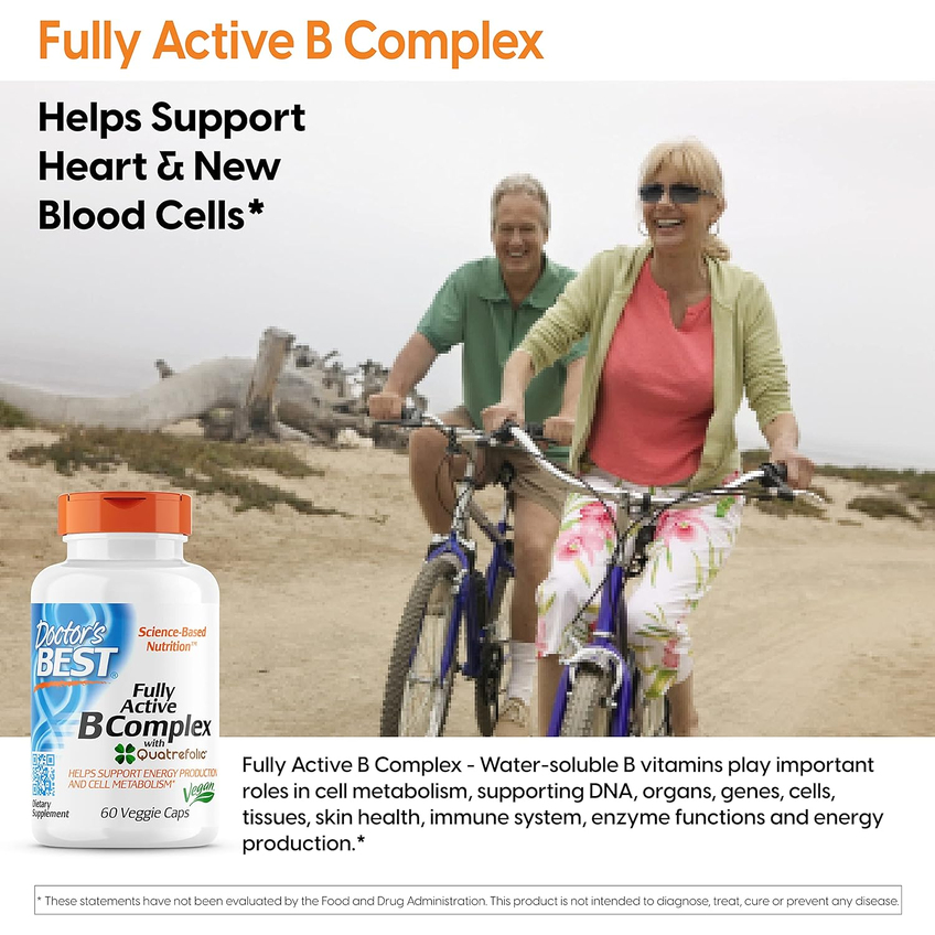 Повністю активний комплекс вітамінів групи B із Quatrefolic / Fully Active B Complex with Quatrefolic, Doctor's Best, 30 вегетаріанських капсул