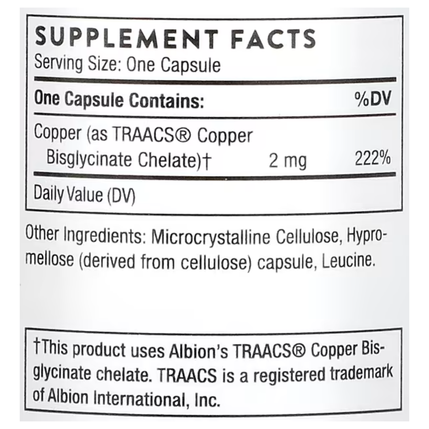 Бисглицинат меди / Copper Bisglycinate, Thorne Research, 2 мг, 60 капсул