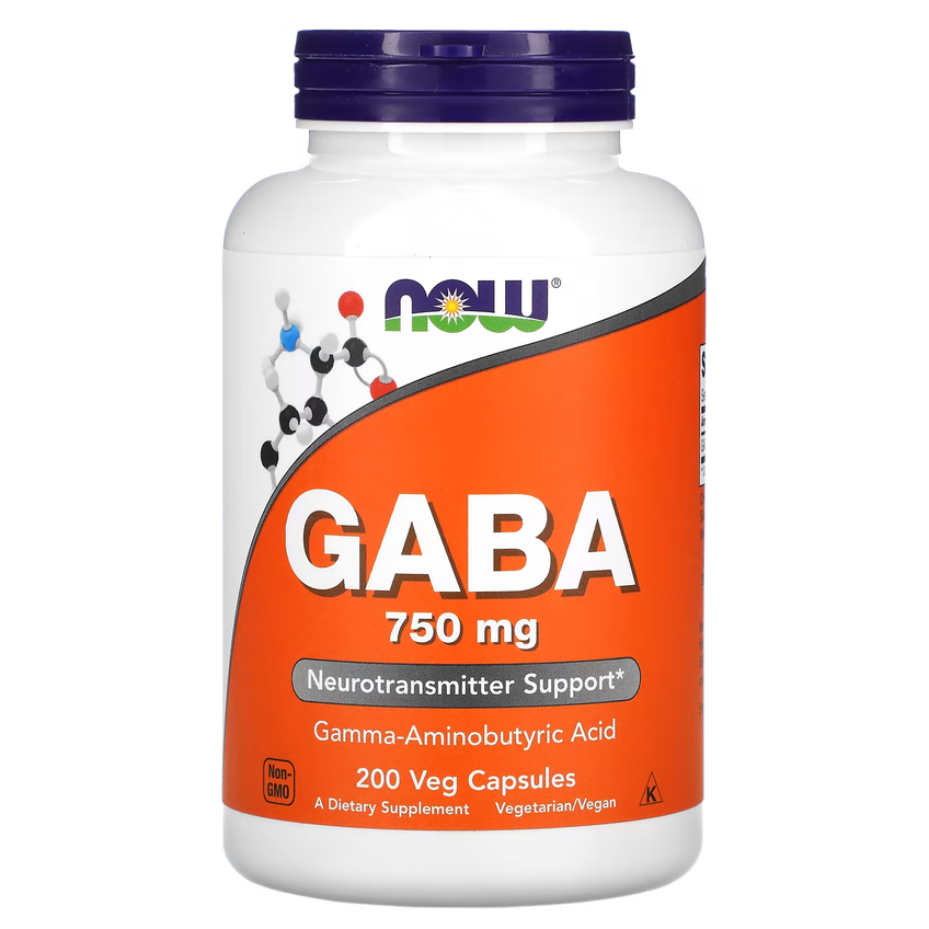 Гамма-аміномасляна кислота / GABA, Now Foods, 750 мг, 200 вегетаріанських капсул