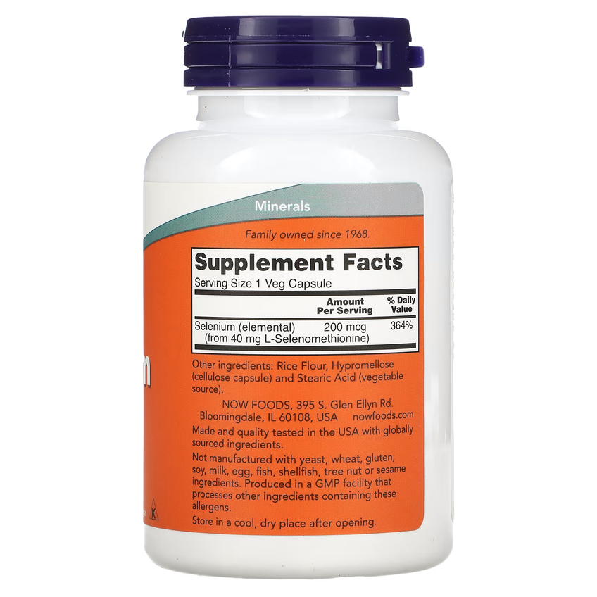 Селен / Selenium, Now Foods, 200 мкг, 180 вегетаріанських капсул