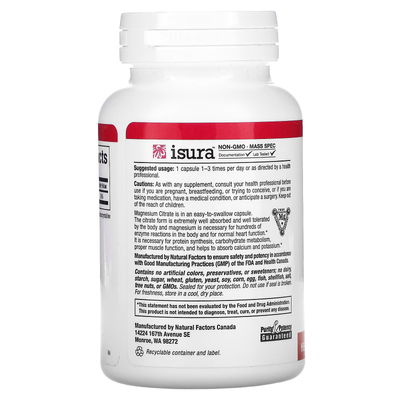 Цитрат магнію / Magnesium Citrate, Natural Factors, 150 мг, 90 капсул