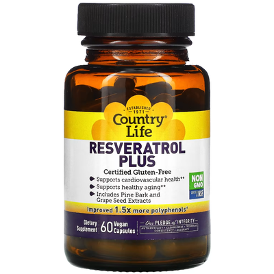 Ресвератрол / Resveratrol Plus, Country Life, 60 капсул