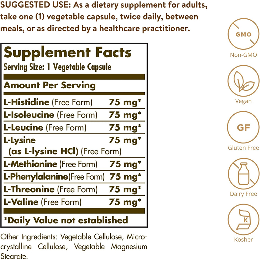 Комплекс незамінних амінокислот / Essential Amino Complex, Solgar, 60 вегетаріанських капсул