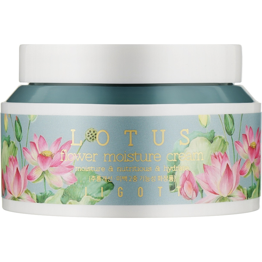 Зволожувальний крем для обличчя з екстрактом лотоса Jigott Flower Lotus Moisture Cream
