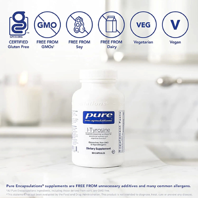 L-тирозин / l-Tyrosine, Pure Encapsulations, 500 мг, 90 капсул