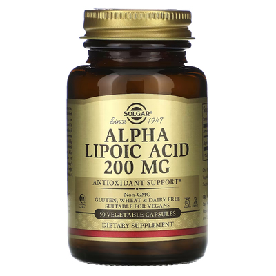 Альфа-ліпоєва кислота / Alpha Lipoic Acid, Solgar, 200 мг, 50 вегетаріанських капсул