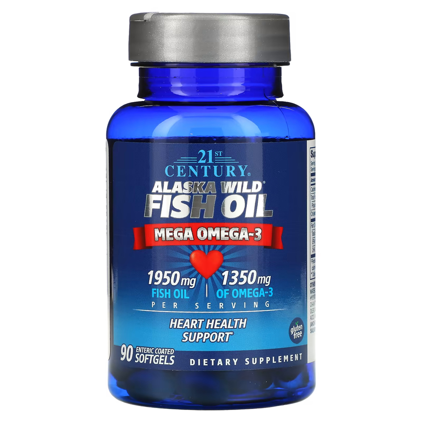 Мега Омега-3 из дикой аляскинской рыбы / Mega Omega 3 from Alaska Wild Fish Oil, 21st Century, 450 мг / 650 мг, 90 гелевых капсул