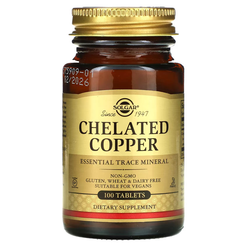 Мідь хелатна / Chelated Copper, Solgar, 2.5 мг, 100 таблеток