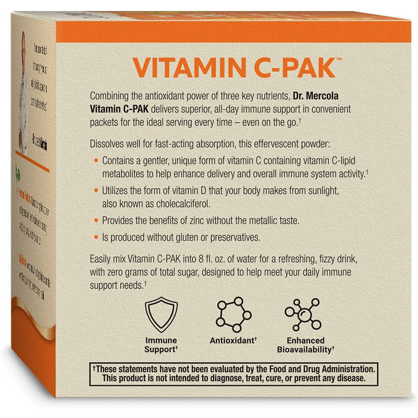 Витамин С + цинк и витамин D3 / Vitamin C + Zinc & Vitamin D3, Dr. Mercola, 60 пакетиков