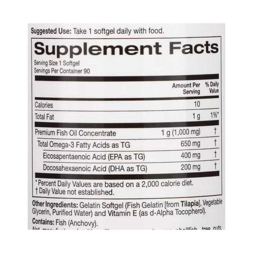 Омега-3 из рыбьего жира / Omega-3 Fish Oil, Super Nutrition, 1000 мг / 650 мг, 90 гелевых капсул