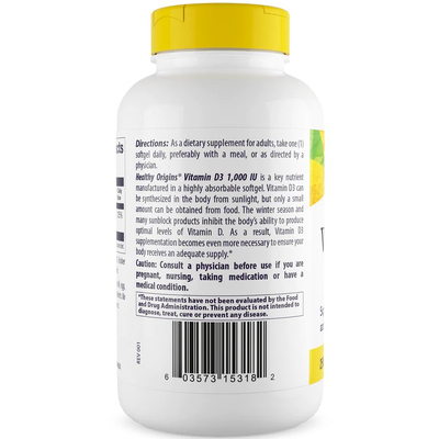 Витамин D3 / Vitamin D3, Healthy Origins, 25 мкг, 90 гелевых капсул