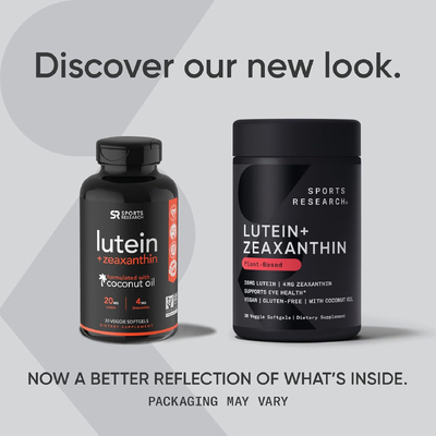 Лютеин и зеаксантин с кокосовым маслом / Lutein and Zeaxanthin with Coconut Oil, Sports Research, 20 мг + 4 мг, 30 вегетарианских гелевых капсул