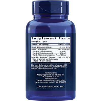 Витамины D и К с йодом / Vitamins D and K with Sea-Iodine, Life Extension, 60 капсул