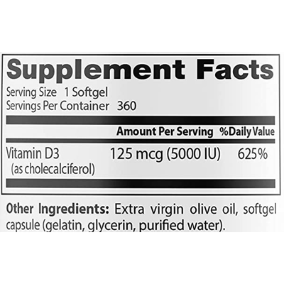 Вітамін D3 / Vitamin D3, Doctor's Best, 125 мкг, 360 капсул