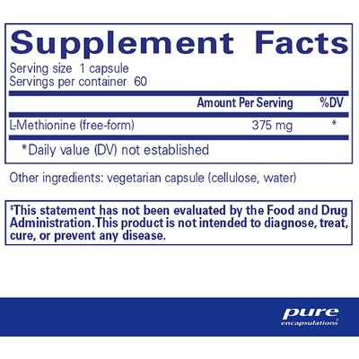 L-метионин / l-Methionine, Pure Encapsulations, 375 мг, 60 капсул