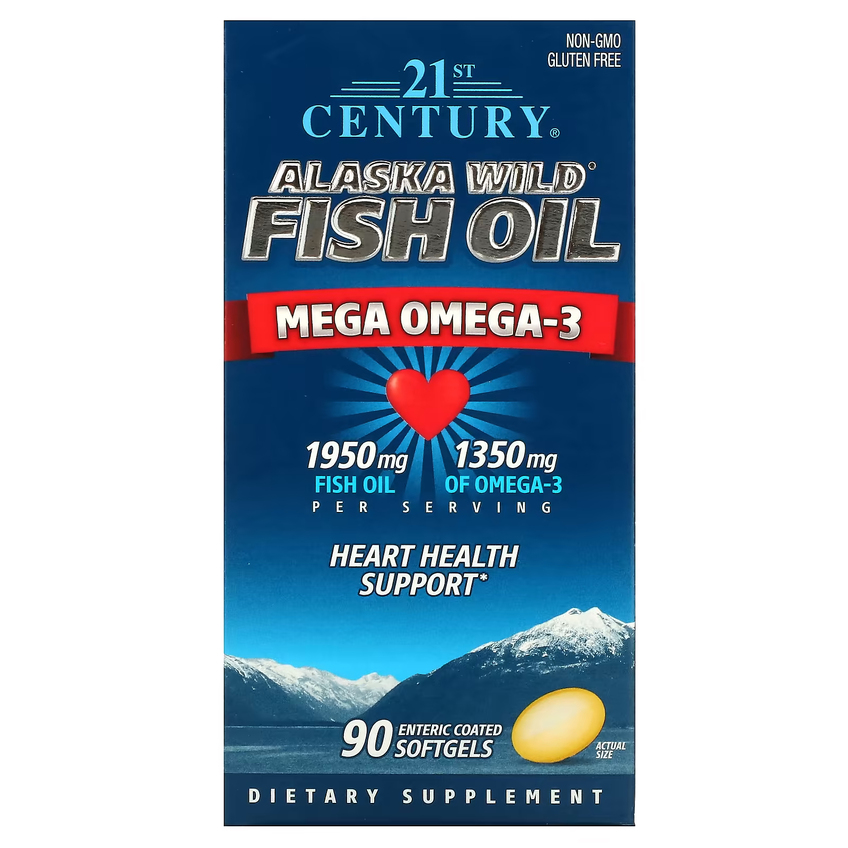 Мега Омега-3 из дикой аляскинской рыбы / Mega Omega 3 from Alaska Wild Fish Oil, 21st Century, 450 мг / 650 мг, 90 гелевых капсул