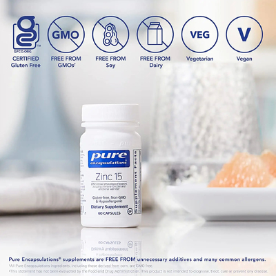 Пиколинат цинка / Zinc, Pure Encapsulations, 15 мг, 60 капсул
