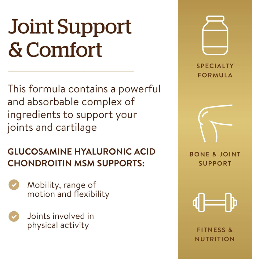 Глюкозамін, гіалуронова кислота, хондроїтин та МСМ / Glucosamine Hyaluronic Acid Chondroitin MSM, Solgar, 60 таблеток