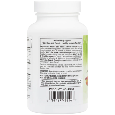 Добавка для вух, горла, носа зі смаком тропічної вишні / Adult's Ear Nose & Throat Lozenges Natural Tropical Cherry Berry, Nature's Plus, 60 льодяників