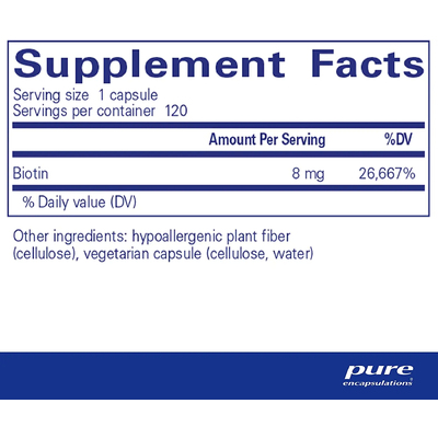 Біотин / Biotin, Pure Encapsulations, 8 мг, 120 капсул