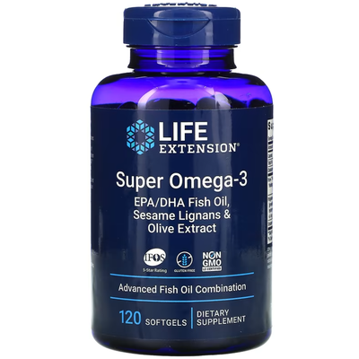 Супер омега-3 из рыбьего жира с ЭПК и ДГК / Omega Foundations Super Omega-3, Life Extension, 120 гелевых капсул
