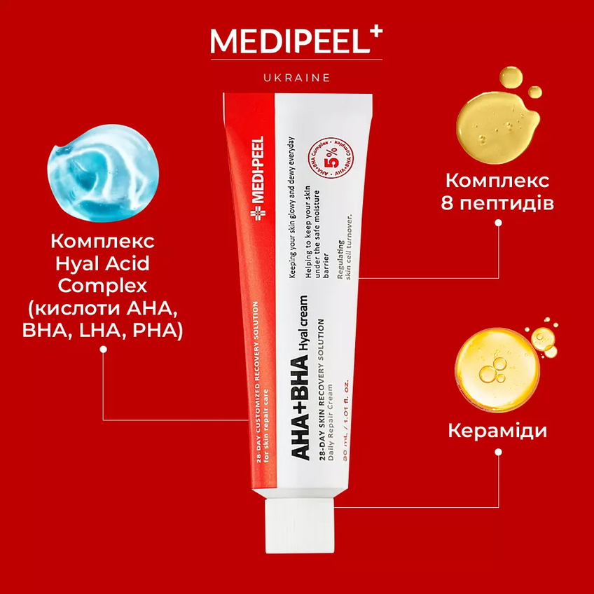 Крем-пилинг для лица восстанавливающий с кислотами Medi-Peel AHA BHA 28 Days Hyal Cream