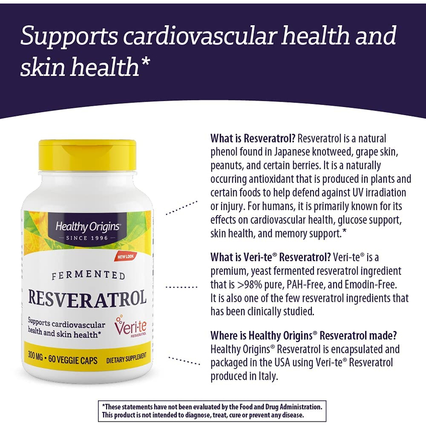 Ресвератрол с экстрактом красного вина / Resveratrol Trans-Resveratrol, Healthy Origins, 300 мг, 60 капсул