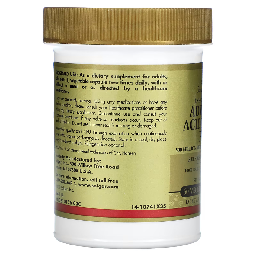Улучшенный ацидофильный плюс комплекс пробиотиков / Advanced Acidophilus Plus, Solgar, 60 вегетарианских капсул