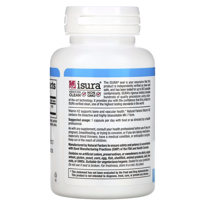 Витамин K2 / Vitamin K2, Natural Factors, 120 мкг, 60 вегетарианских капсул
