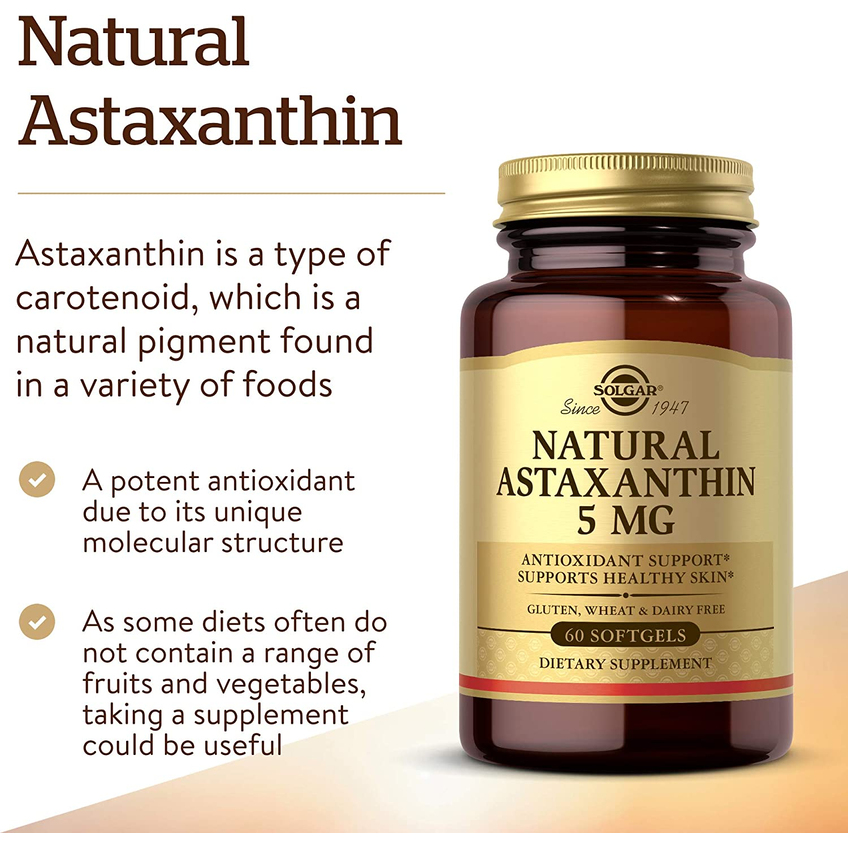Натуральный астаксантин / Astaxanthin, Solgar, 5 мг, 60 гелевых капсул