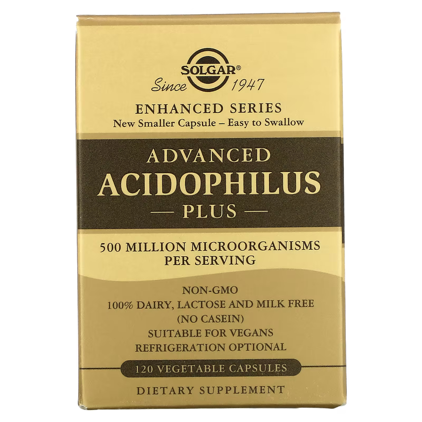 Улучшенный ацидофильный плюс комплекс пробиотиков / Advanced Acidophilus Plus, Solgar, 120 вегетарианских капсул