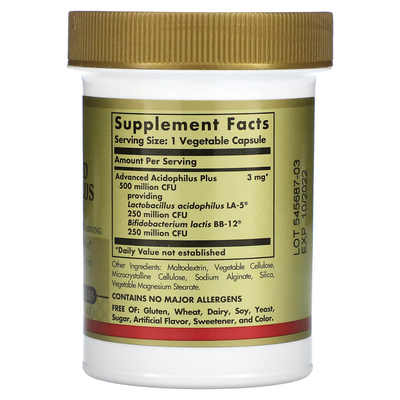 Улучшенный ацидофильный плюс комплекс пробиотиков / Advanced Acidophilus Plus, Solgar, 60 вегетарианских капсул