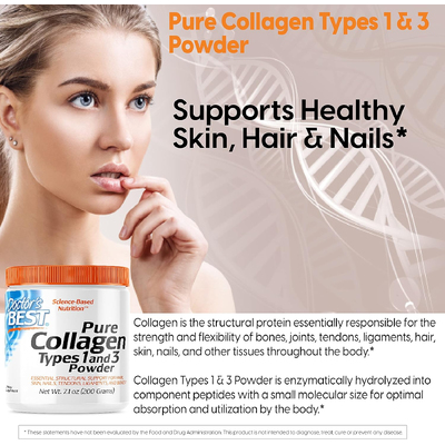 Чистий колаген типів 1 та 3 у порошку / Pure Collagen Types 1 and 3 Powder, Doctor's Best, 200 г