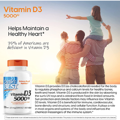 Вітамін D3 / Vitamin D3, Doctor's Best, 125 мкг, 360 капсул