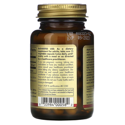 Альфа-ліпоєва кислота / Alpha Lipoic Acid, Solgar, 200 мг, 50 вегетаріанських капсул