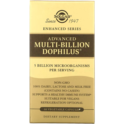 Улучшенный многомиллиардный пробиотик Дофилус / Advanced Multi-Billion Dophilus, Solgar, 60 вегетарианских капсул