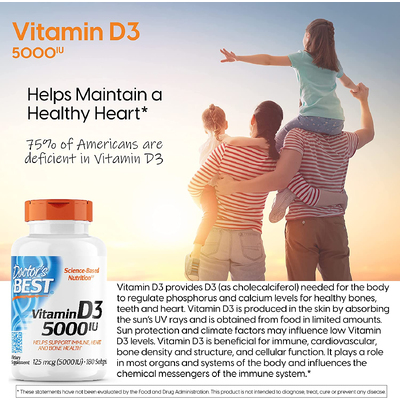 Вітамін D3 / Vitamin D3, Doctor's Best, 125 мкг, 180 капсул