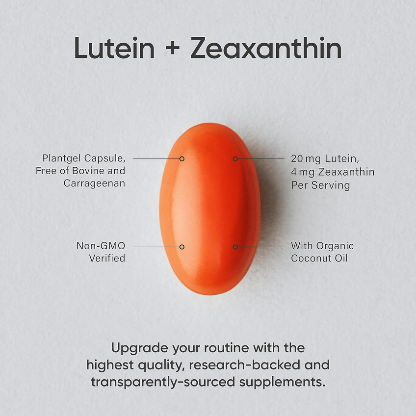 Лютеин и зеаксантин с кокосовым маслом / Lutein and Zeaxanthin with Coconut Oil, Sports Research, 20 мг + 4 мг, 120 вегетарианских гелевых капсул