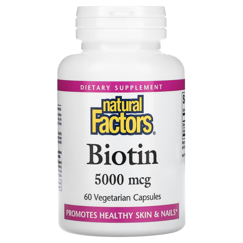 Біотин / Biotin, Natural Factors, 5000 мкг, 60 вегетаріанських капсул