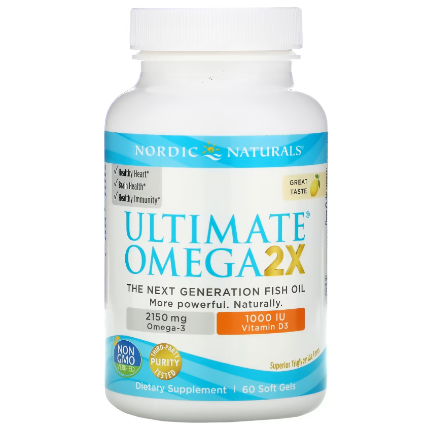 Омега 2X с витамином D3 со вкусом лимона / Ultimate Omega 2X with Vitamin D3, Nordic Naturals, 60 гелевых капсул