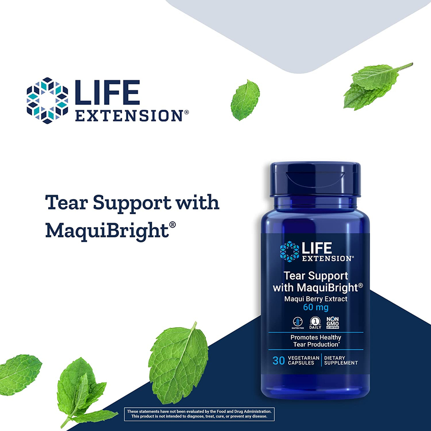 Средство для поддержания функций слезных желез / Tear Support with MaquiBright Maqui Berry Extract, Life Extension, 60 мг, 30 капсул
