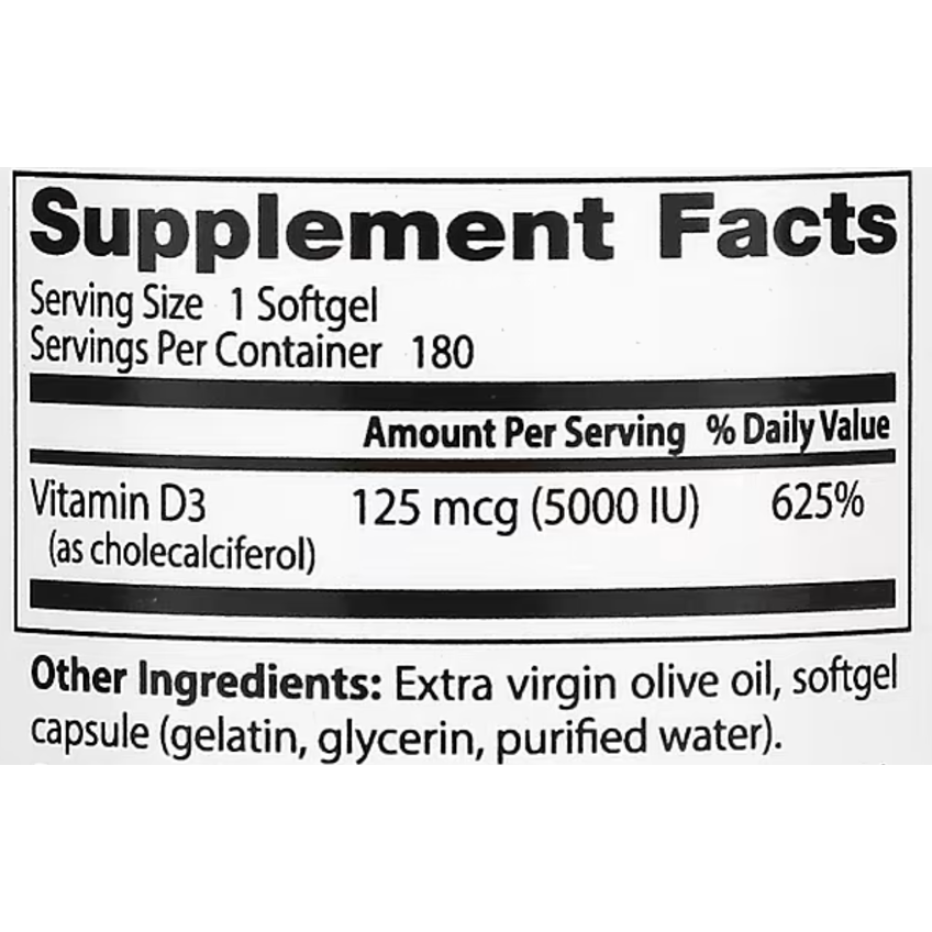 Вітамін D3 / Vitamin D3, Doctor's Best, 125 мкг, 180 капсул