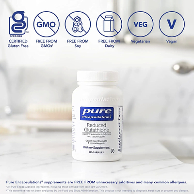 Сниженный глутатион / Reduced Glutathione, Pure Encapsulations, 100 мг, 120 капсул