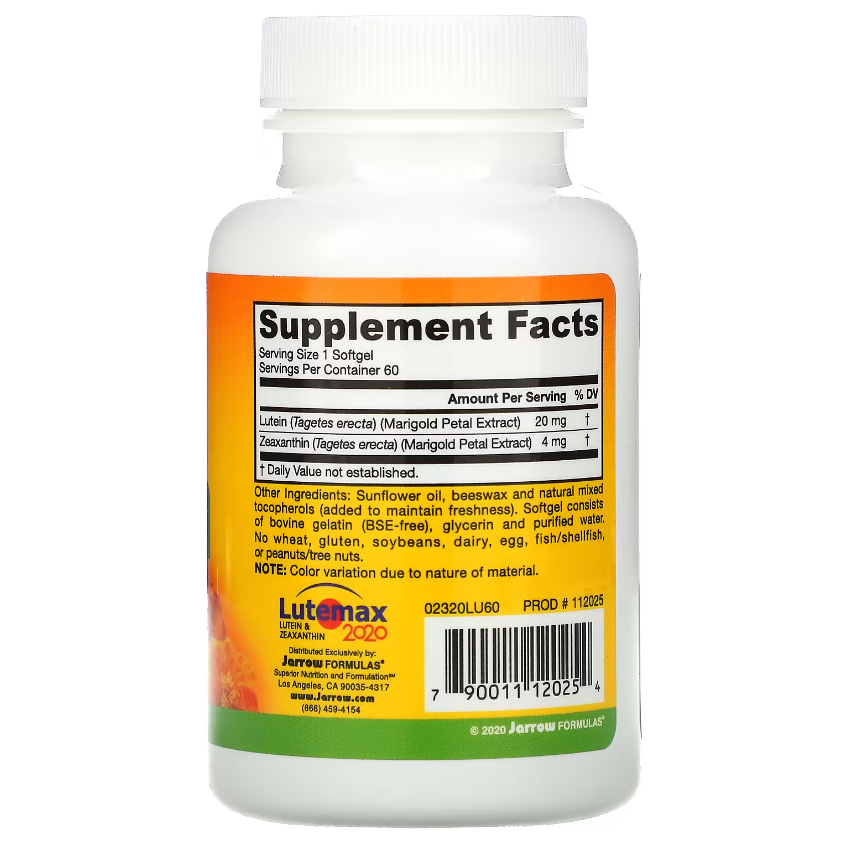 Лютеин / Lutein, Jarrow Formulas, 20 мг, 60 гелевых капсул